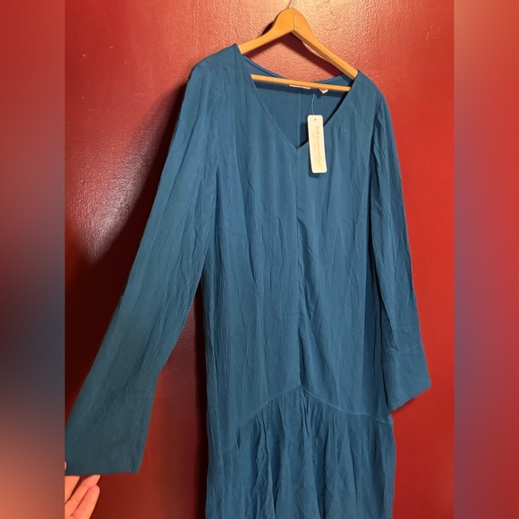 Soft‎ Surroundings Teal Boho Peasant Dress Women’s Small Flowy Rayon Tiered Hem - Picture 2 of 7